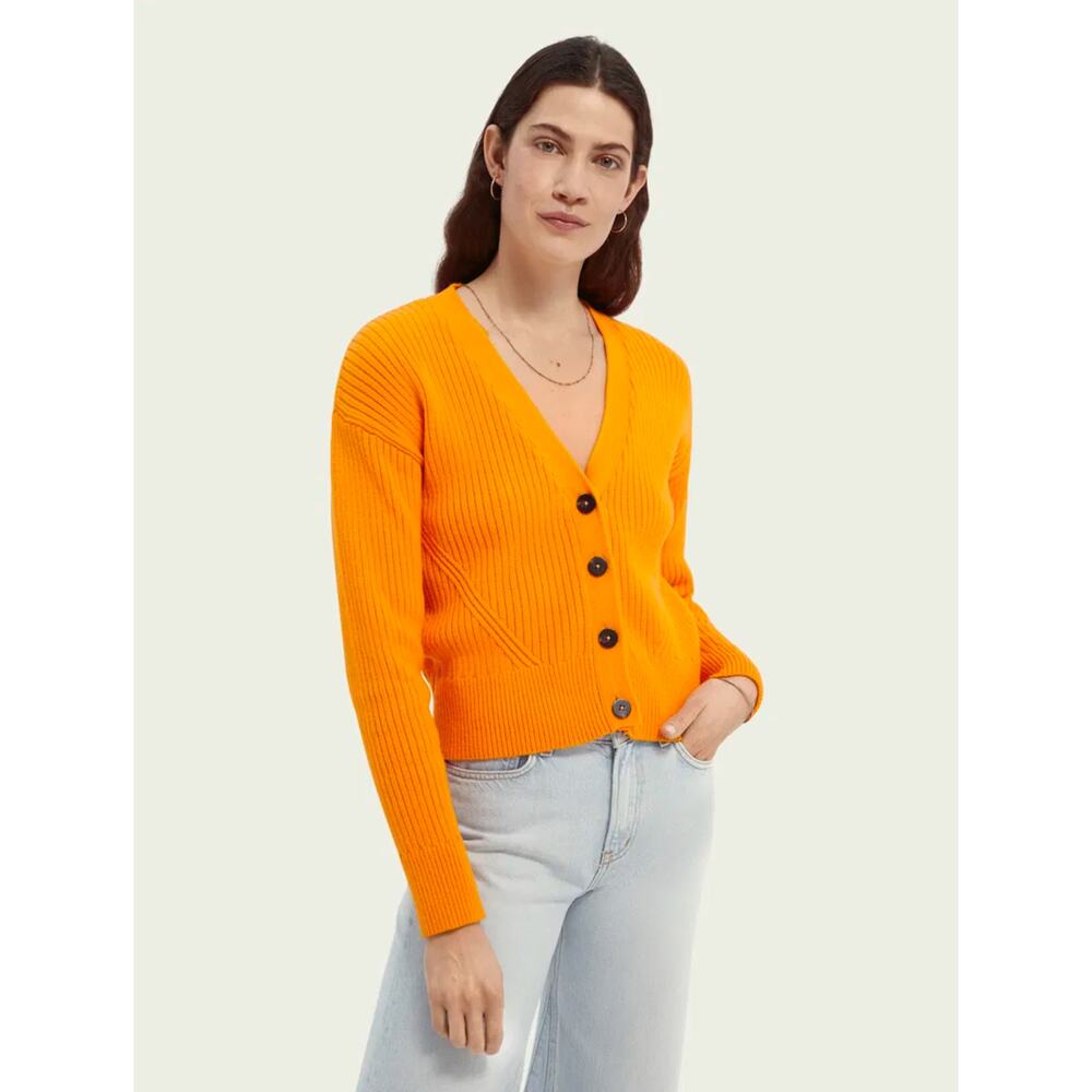 Scotch & Soda Ribbed Organic Cotton-Blend Cardigan in Orange - Size XS *Flaw